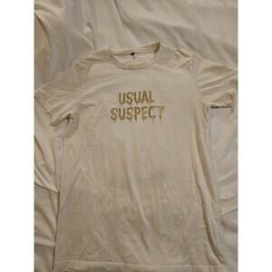 Usual Suspect Mickey Style Graphic T Shirt White Gold Back Print Mens S